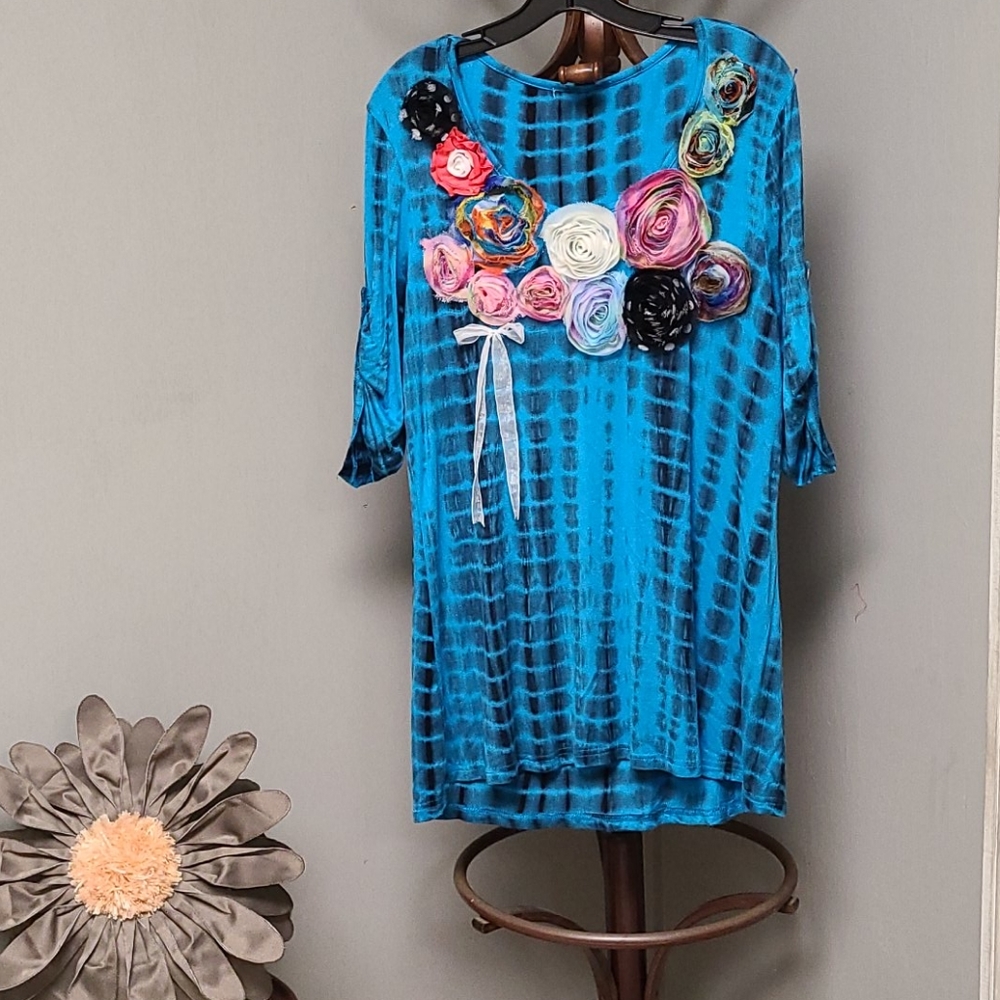 Faratelli Embellished Flower Tie Dyed Tunic